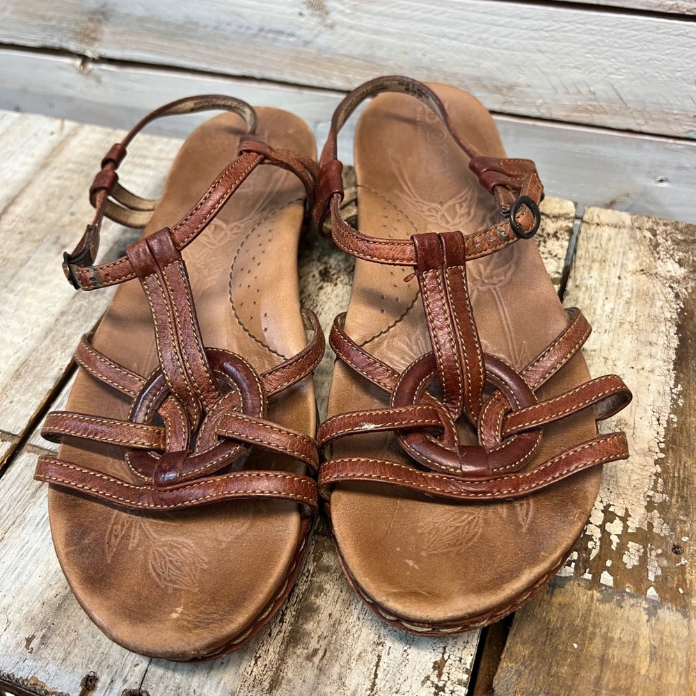 Born Brown Leather Strappy Slingback Sandals Comfort Boho Ring MJB10 Size 10